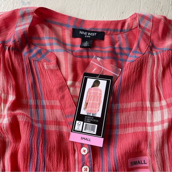 Nine West Plaid Blouse Size Small BRAND NEW - Picture 3 of 5